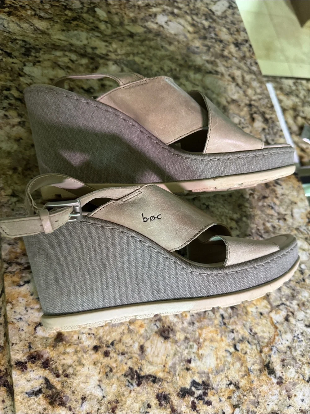 b.o.c. Crisscross Taupe Wedge Sandals